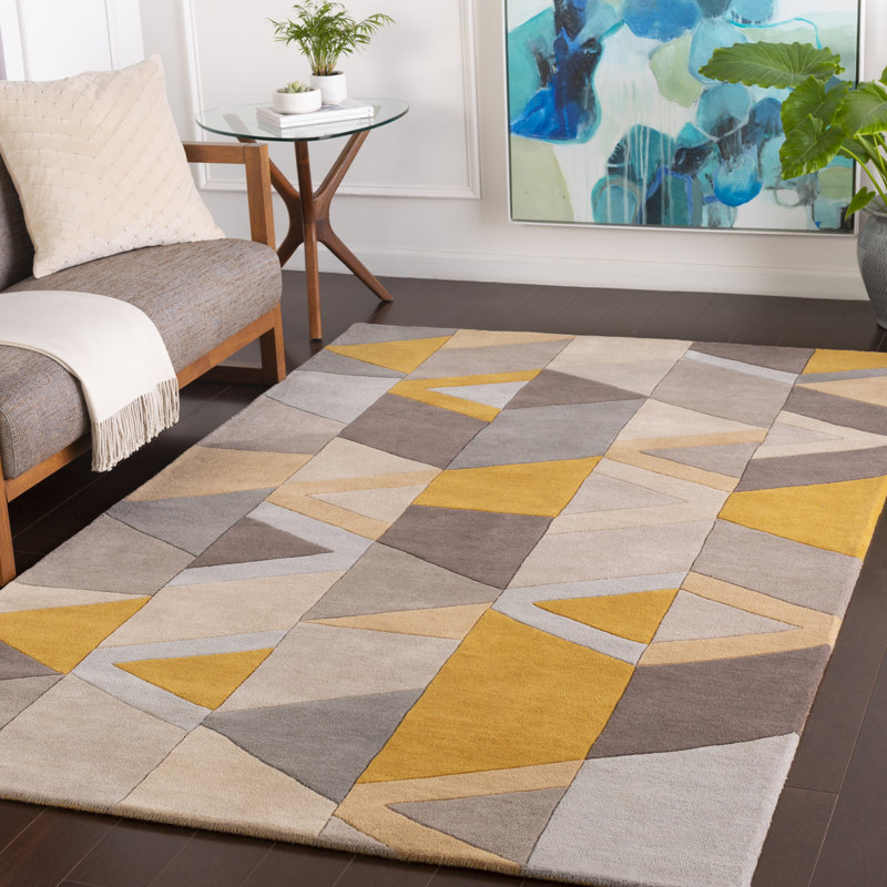 Corrigan Studio® Jahiem Handmade Tufted Wool Charcoal/Mustard Rug